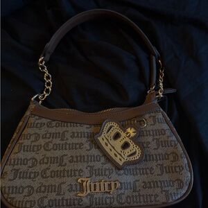 Juicy Couture Brown Monogram Shoulder Bag with Crown Charm